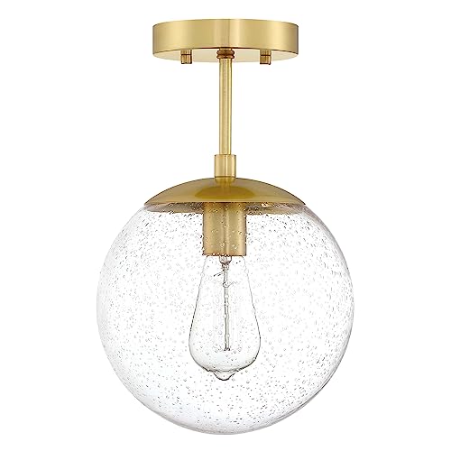 Image of Design House Gracelyn 9 in Ceiling Mount Pendant Light, Semi-Flush Mount, Dimmable, Seeded Glass, Satin Gold, 9 in x 9 in x 14.36 in, 588517-SG