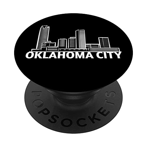 Oklahoma City USA City Skyline Silhouette Outline Sketch PopSockets Swappable PopGrip, Black