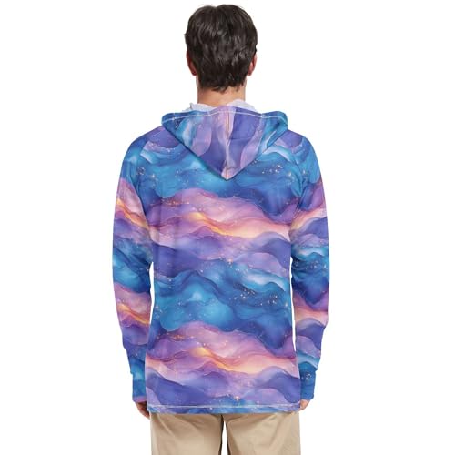 Blue Pink Purple Liquid Mens Sun Hoodies Shirts Long Sleeve Hiking Hoodie UPF 50+ Sport Shirt S3
