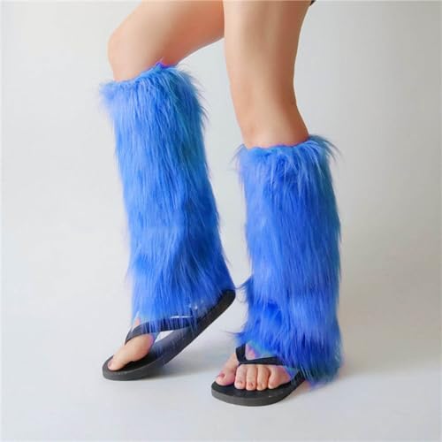 Women Furry Leg warmers Solid Fuzzy Leg warmers Soft Boot Cuffs Cover for Cold Weather (Blue, D)2