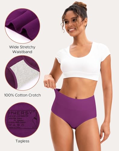 Image of INNERSY Women's High Waisted Underwear Cotton Panties Regular & Plus Size 5-Pack