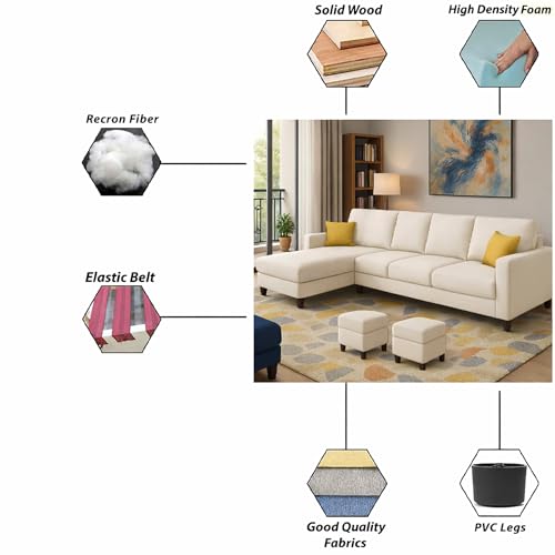 Image of Casaliving Rolando Seater L Shape Sofa Set for Living Room Left Side (Cream, 6 Seater - LHS)