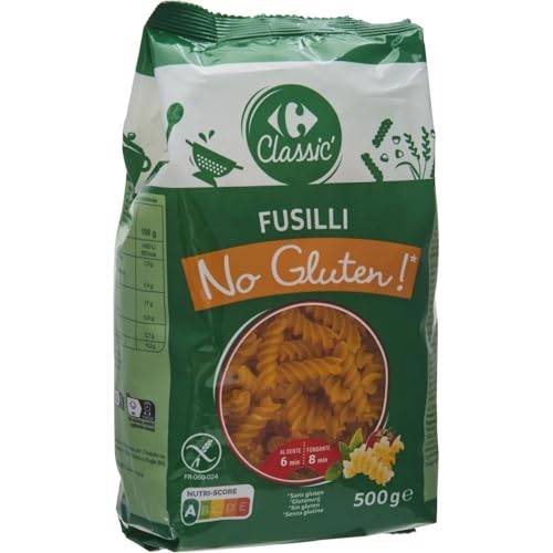 Pâtes Fusilli sans gluten Carrefour 500g lot de 4 au maïs et riz