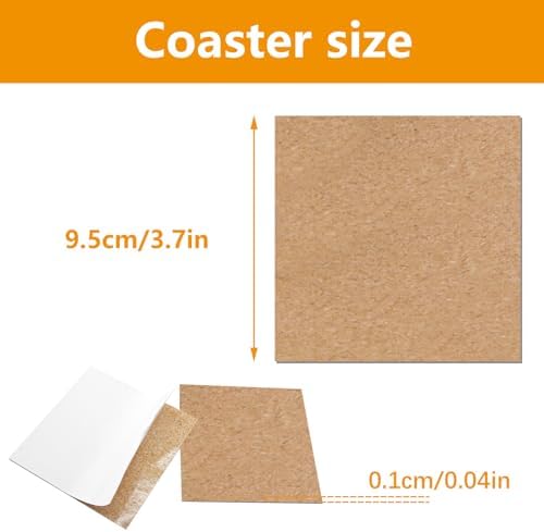 100 Pcs Cork Coasters Bulk,4"x 4" self Adhesive Cork Coaster Bottoms,Square Cork Mats Backing Sheets for DIY Coasters Crafts Backing Tiles Supplies - Image 2