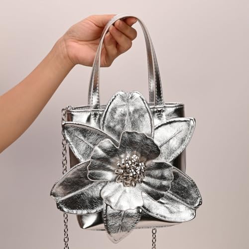 Image of Mini Flower Evening Purse Floral Clutch Purses for Women PU Leather Evening Handbag with Chain Wedding Party Prom