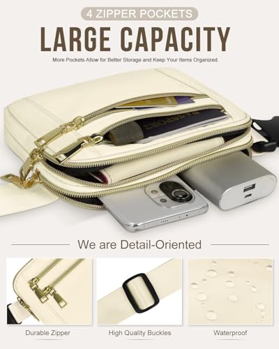 Capolo Fanny Packs for Women Fashion Waist Packs Bag with Adjustable Strap and 4 Zipper Pockets Waterproof Everywhere Crossbody Belt Bag for Workout Running Travelling(Ivory) - Thumbnail 3