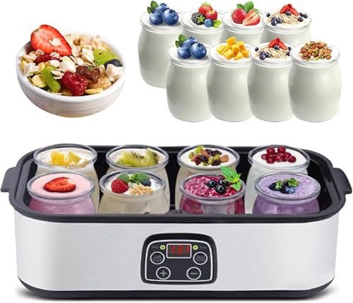 Automatic Yogurt Maker with 8 Jars 1400ml Digital Yogurt Maker Machine Adjustable Temperature 48H Time Control for Fresh Homemade Yogurt Dessert, LED Display Multi-Function Electric Yogurt Machine