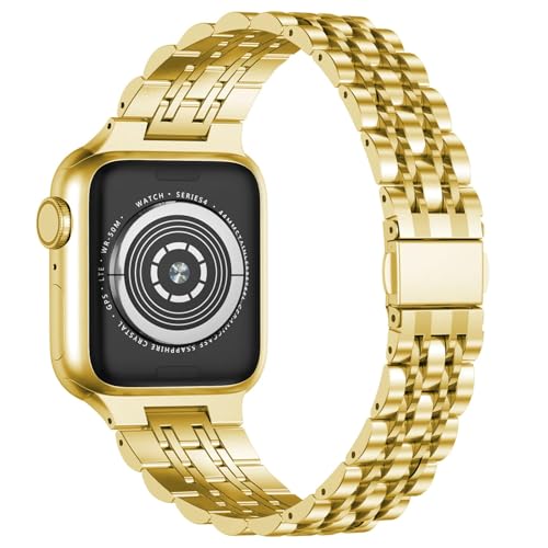 Image of Slim Stainless Band for Apple Watch Series 11-1 /SE, Ultra 3-1 | Jewelry iWatch Bracelet for Women, Dressy Business Metal Strap, Elegant Butterfly Clasp, Bonus Phone Lanyard Gift Set