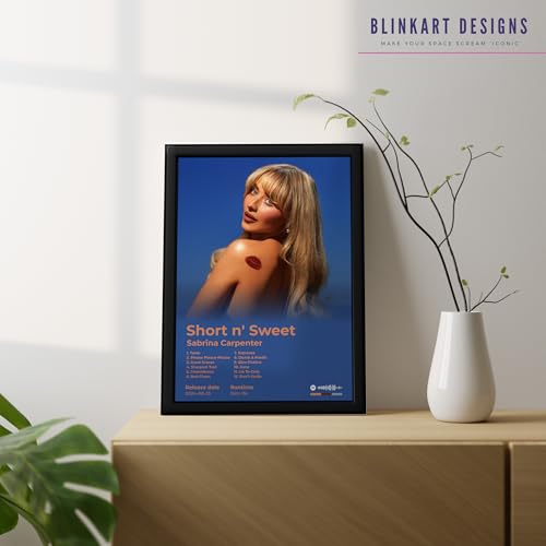 Image of BLINKART Sabrina Carpenter- Short n' Sweet Wall Photo Frames | Wall Art for Bedroom, Living Room, Studio or Office | Album Cover Print with Spotify Song Link QR Code | Gift for Fans - 8x12 In