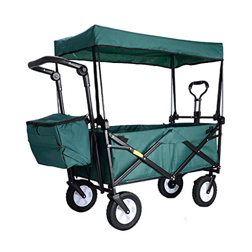 Carrito plegable para jardín con toldo, resistente, capacidad de carga 80 kg, color verde oscuro