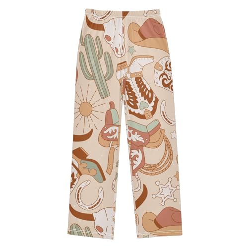 Cowboy Hat Boys Pants Boys Athletic Pants Long Pant for Boywith Pockets Wide-Leg Size 6-14Y