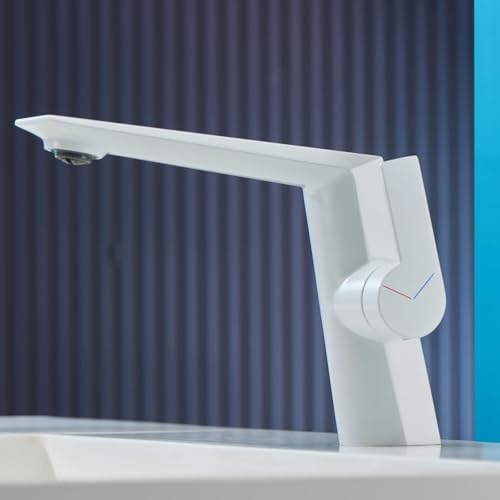 Robinet de salle de bain blanc mitigeur de lavabo 1 trou à levier unique chaud froid