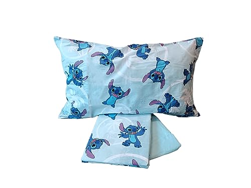 Stitch Double Bed Sheet, Complete Bed, Top Sheet, Fitted Sheet, Pillowcase, Blue, Disney, 100% Cotton, Official Product - Image 3