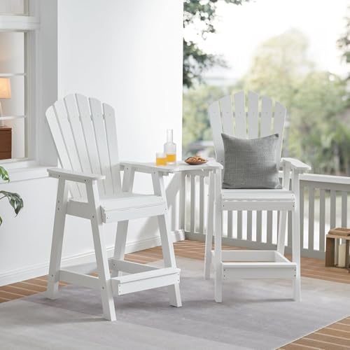 Image of Psilvam Tall Adirondack Chair 1PC, Poly Lumber Outdoor Bar Stools,White
