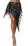 SEAUR Pañuelo para danza del vientre para mujer, con lentejuelas, bailarina del vientre, borla, toalla de cadera, samba, chacha, Negro , Talla única