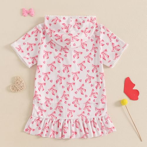 Image of Socutebabe Toddler Girl Swimsuit Cover Up Kids Beach Dress Bow Print Long Sleeve Hooded Bathing Suit Towel Coverup Swimwear