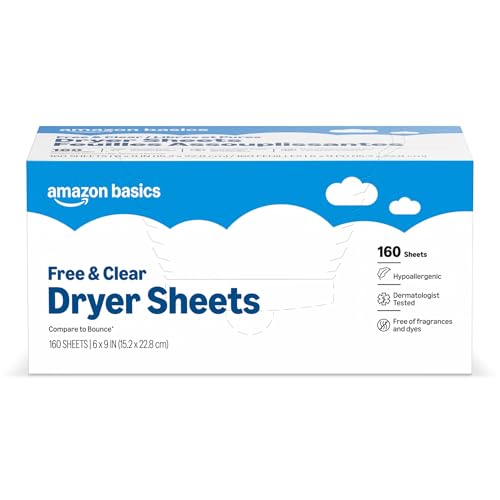 Amazon Basics Dryer Sheets, Free & Clear, Laundry Fabric Softener,