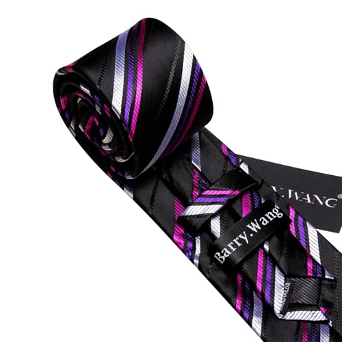 Image of Barry.Wang Man Stripe Ties Set Silk Woven Pocket Square Necktie Cufflinks Formal Party Business