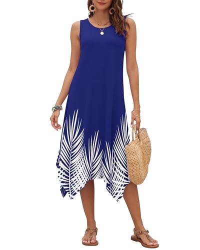 Image of AUSELILY Women's Summer Dresses Casual Sleeveless Midi Tank Beach Dress | Women's Asymmetrical Hem Sundress with Side Pockets, Great for Beach, Vacation & Daily Wear
