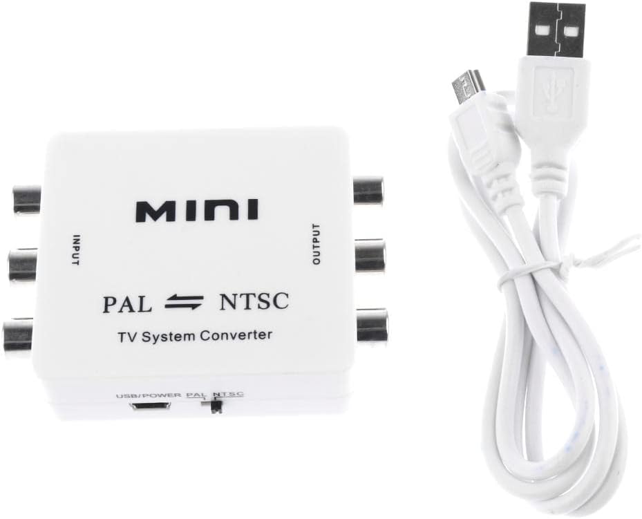 The Kesoto M-616 PAL/NTSC TV System Converter shown alongside its white USB power cable.
