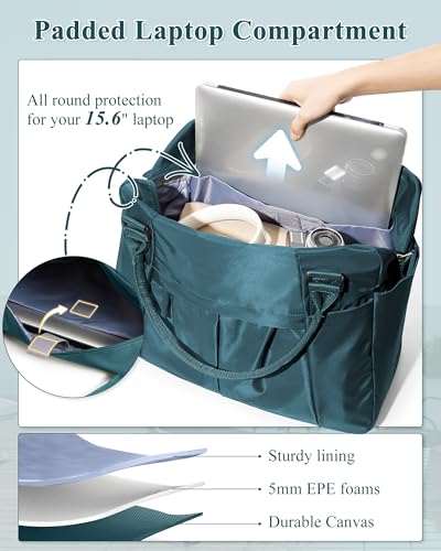 Image of Weekender Travel Bag for Women & Men - Personal Item with Shoes Compartment, Carry-On for Airplanes, Overnight & Gym Bag - Peacock Blue