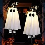 Starnearby Halloween Geister Deko mit LED Lichtern Geist Leuchtend 46CM Hexenhut Geist Hängende Dekoration Halloween Deko Outdoor für Garten Party, Terrasse, Rasen (2 Stück A)