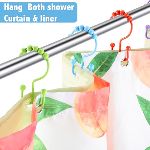 Wenqik 12 Pcs Colorful Shower Curtain Hooks Bohemian Rainbow Color 304 Stainless Steel Rings Rust Proof Balanced Double Glide Shower Hooks for Curtain Bathroom(Rainbow Color)