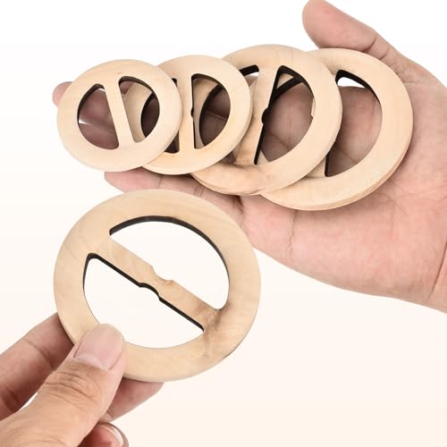 Image of uxcell 4 Pcs T-Shirt Clips, 75mm Wood Scarf Ring Clip Round Tie Circle Clip Buckle Fashion Clothes Corner Knotted Button for Women's Silk Clothing Decoration, Wood
