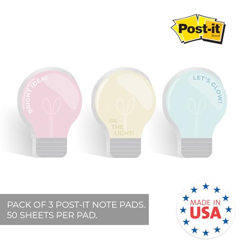 Image of Lightbulb Shaped Sticky Note Pad Assortment /Set of 3 / Watercolor Style / 2.6875 inch x 3.8125 inch Modern Sticky Notes / 50 Sheets Per Pad /Made in The USA