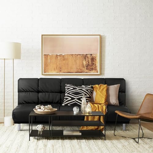 SENHO Canapé-lit clic-clac 3 Places pour Couchage d’appoint Taille 120 x 191 cm en Finition PU Noir et Pieds en Acier Inoxydable Finition chromée - Mellow