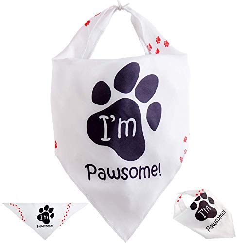 Truffe 5? Fun Dog Bandana Bundle, Cute Unique & Funny Dog Bandanas & Humorous Dog Scarf Apparel. Bandanas for Dogs in White Color. Pet Bandana Boys Girls Bib Paws Accessories (1 Pack - Pawsome)