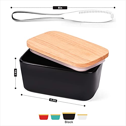 Butter Dish With Knife, Porcelain Butter Dishes With Lid, Large Butter Keeper With Double Layer Sealing Silicone And Stainless Steel Knife (Black) #TOP4