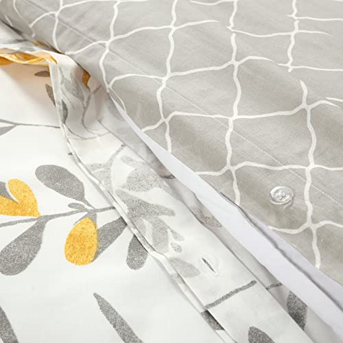 Image of Lush Decor Aprile Reversible Soft Cotton Duvet Cover, 3 Piece Set, Full / Queen, Yellow & Gray - Duvet Covers - Floral Bedding Set - Queen Duvet Cover