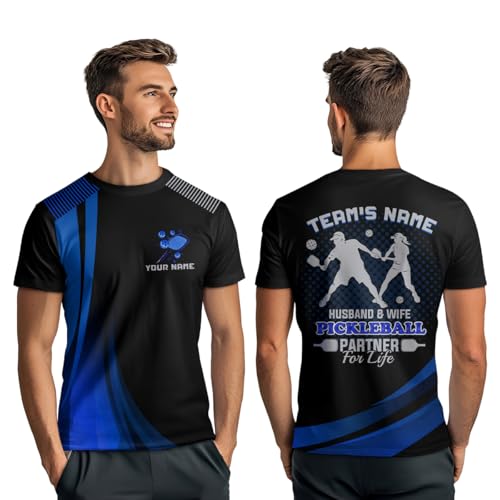 PIONAMZIOZ Husband and Wife Pickleball Shirt Personalized Couple Pickleball Shirts Matching Pickleball Jersey (US, Alpha, Small, 5X-Large, Regular, Regular, Blue)