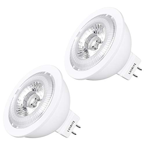 Luxrite MR16 LED Bulb GU5.3, 50W Equivalent, 12V, 2700K Warm White Dimmable, 500 Lumens, 7W LED Spotlight Bulb, 40 Degree, Energy Star & Damp Rated - Home, Landscape, and Track Lighting (2 Pack)