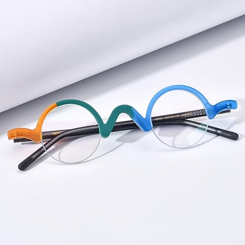 Image of HEPIDEM Matte Multicolor Acetate Glasses Frame Women,Semi Rimless Round Optical Eyeglasses
