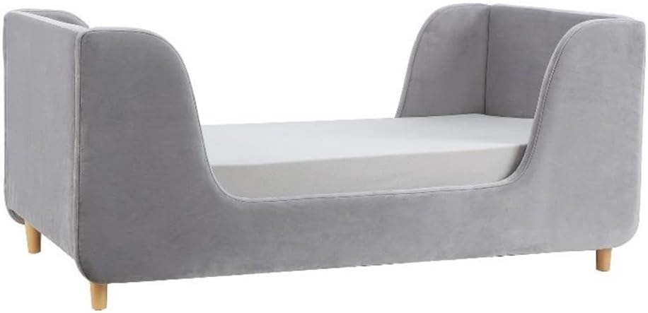 Pemberly Row Contemporary Upholstered Toddler Bed, Low Profile Design, Soft Polyester Fabric, Sturdy Wood Frame, Vibrant Colors, Fits Standard Crib Mattress, Cozy and Safe Sleeping Space for Kids