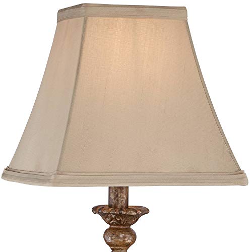 Regency Hill Alzano Rustic Traditional Cottage Style Accent Table Lamp 18" High Antique Distressed Light Bronze Brown Square Shade Decor For Bedroom House Bedside Nightstand Home Office #TOP7