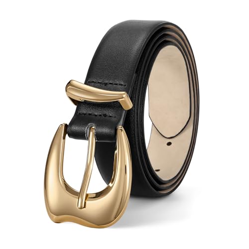 Women's Leather Belt for Jeans Pants Fashion Faux Leather with Gold Buckle4