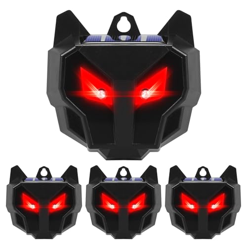 4 Pack Upgraded Coyote Deterrent Solar Predator Eyes Animal Repellent Outdoor Red LED Predator Light Deterrent for Deer Fox Raccoon Skunk Night Sentry for Chicken Coop Yard Garden & Farm Protection