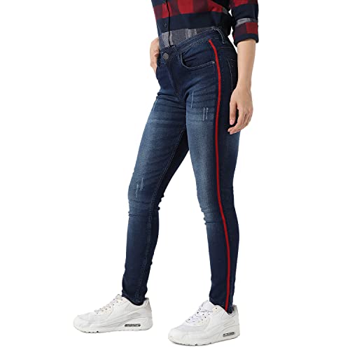 Campus Sutra Women’s Classic Navy Blue Dark-Washed Side-Striped Skinny Fit Denim Jeans | Stretchable Cotton Mid-Rise Crafted with Comfort Fit and High Performance for Everyday Wear Campus Sutra Women’s Classic Navy Blue Dark-Washed Side-Striped Skinny Fit Denim Jeans | Stretchable Cotton Mid-Rise Crafted with Comfort Fit and High Performance for Everyday Wear