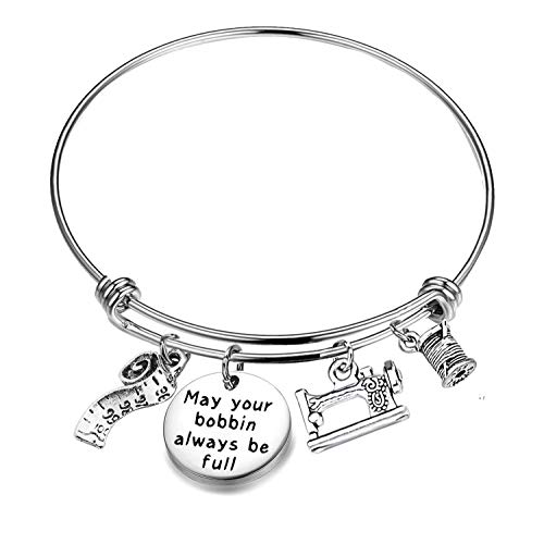 CHOROY Sewing Charm Bracelet May Your Bobbin Always be Full Quilting Bangle Sewing Lover Jewelery Gift for Seamstress (May Your Bobbin Always be Full)