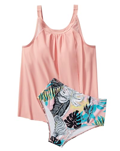 Image of SUUKSESS Women Tummy Control Tankini Bathing Suit Ruffle High Waisted Swimsuit
