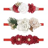 WNYUJOY Baby Girl Flower Headbands for Christmas, 3pcs Elastic Nylon Floral Hair Band, Bows Wrap for Infant Newborn Toddler