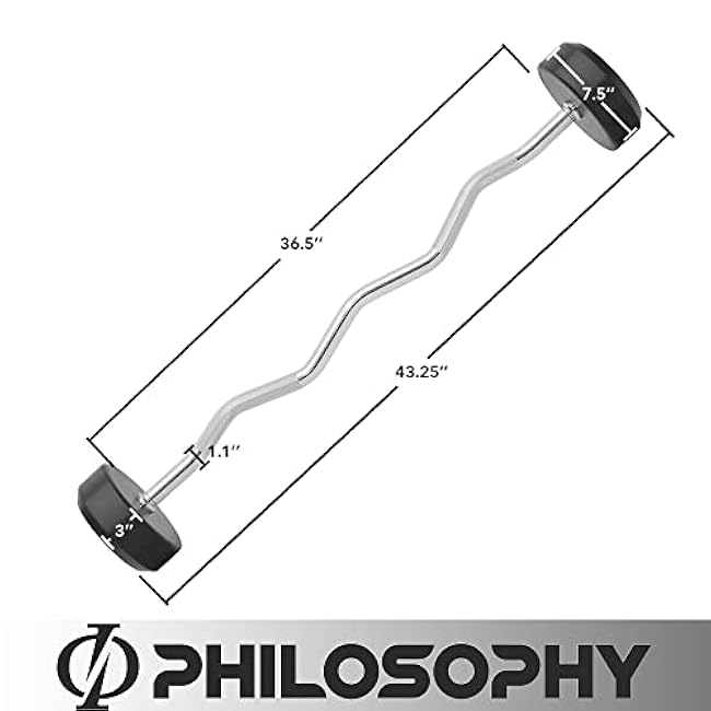 Philosophy Gym Rubber Fixed Barbell, Pre-Loaded Weight EZ Curl Bar for Strength Training & Weightlifting