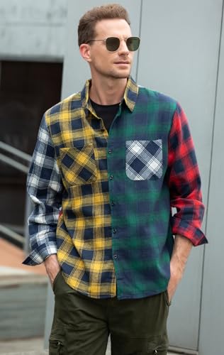 Cromoncent Men's Casual Flannel Shirt Plaid Long Sleeve Button Down Western Shirt3