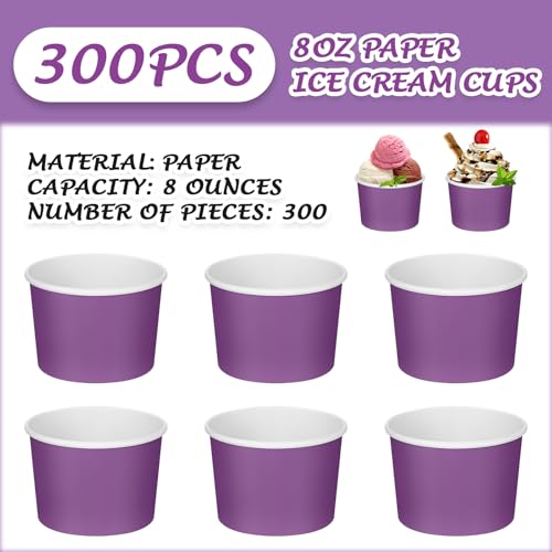 Image of Nuenen 300 Pcs 8 oz Summer Ice Cream Paper Cups Bulk Disposable Dessert Cups Solid Color Paper Dessert Bowls for Snack Sundae Spring Party Favors Ice Cream Bar Supplies (Purple)