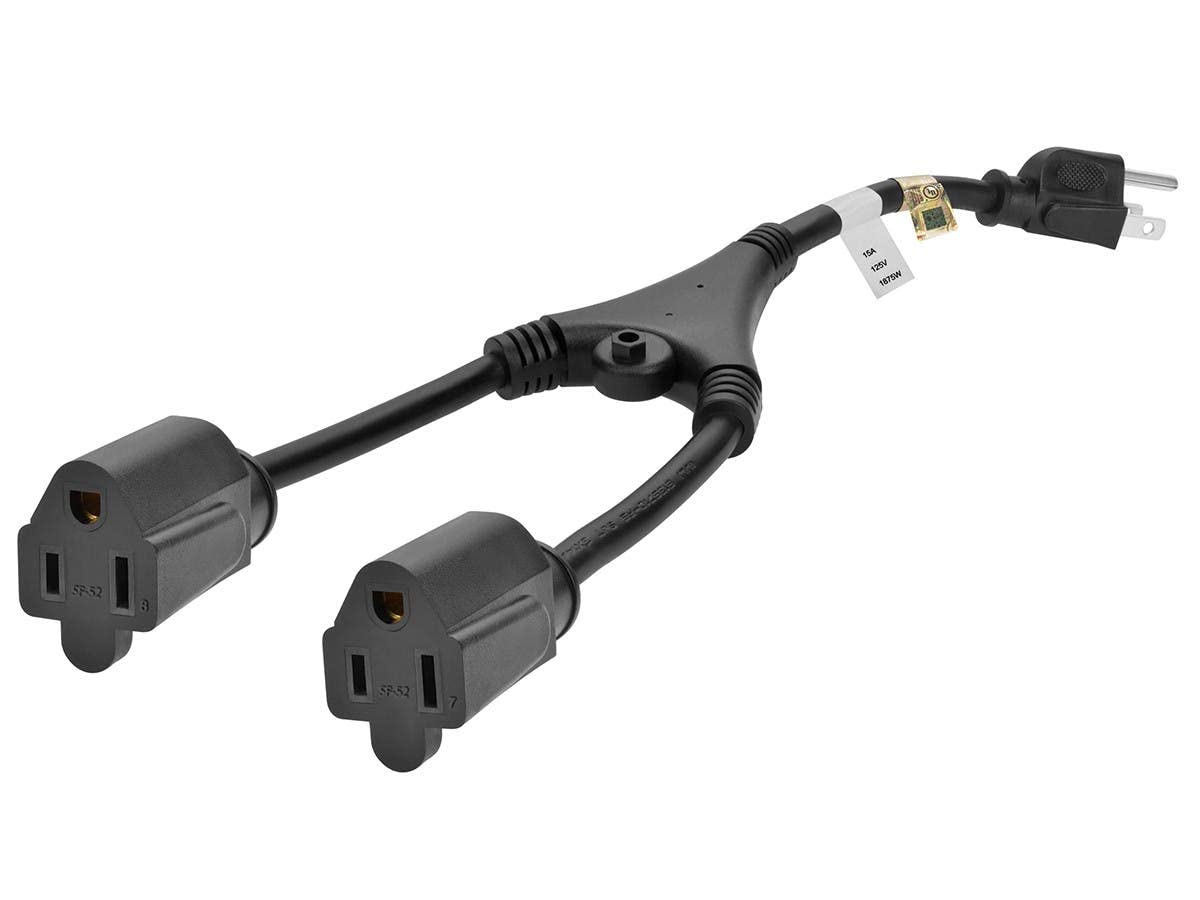 Monoprice Power Cord Splitter - 15 Amp (NEMA 5-15P to 2x NEMA 5-15R), UL Certified, 14AWG, 1.2 Feet, Black