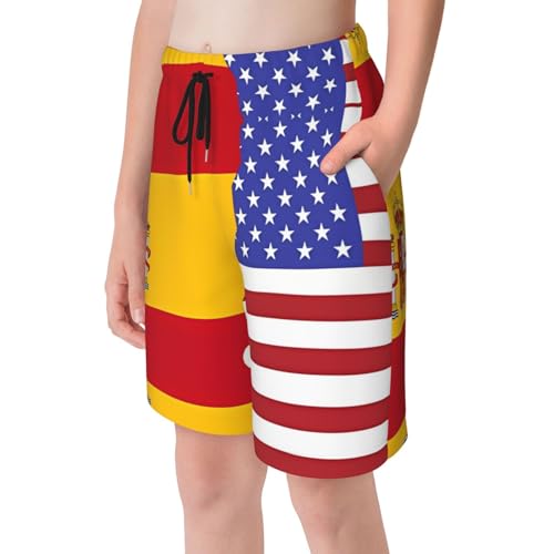 American Spain Flag Youth Beach Pants, Soft and Breathable, with Drawstring Waist, Suitable for Sports and Leisure.4