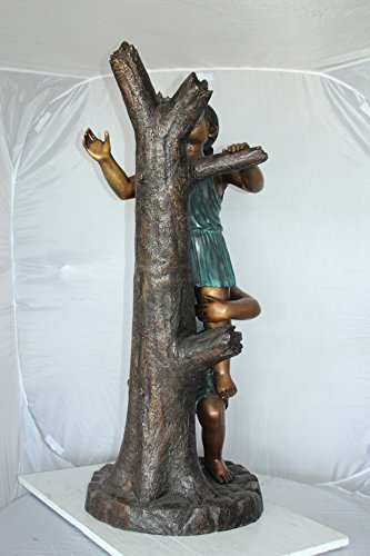 Estatua de bronce niños trepando árbol 17x17x46 pulg miniatura 3